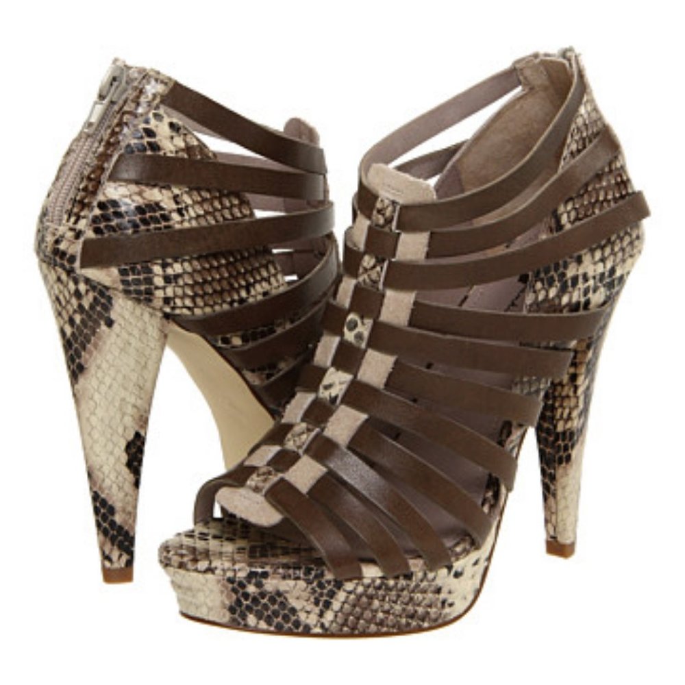 7 For All Mankind Ruby Heels.Natural Roccia Snake Print , 8.5 Width B-Medium